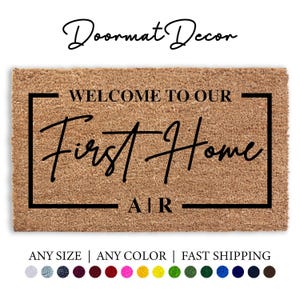 Personalized Welcome Mat  Our First Home Flocked Coir Door Mat Housewarming  Wedding Gift