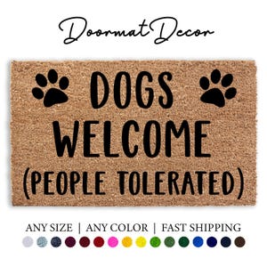 Dogs Welcome Doormat  Paw Print Outdoor Rug for Pet Lovers  Funny Entryway Decor