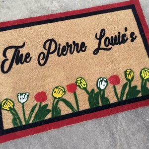 Roses Tulips Custom Doormat Colorful Personalized Name Floral Welcome Mat Spring Flower Coir Rug