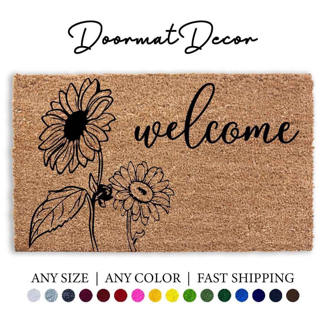 Sunflower Doormat, Flower Bouquet Flocked Coir Outdoor Mat