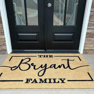 Coir Doormat Custom Last Name Family Name Welcome Mat for Weddings Real Estate Gifts Double Door Outdoor Rug image 3