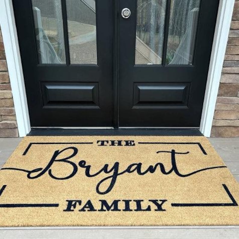 Coir Doormat Custom Last Name Family Name Welcome Mat for Weddings Real Estate Gifts Double Door Outdoor Rug image 3