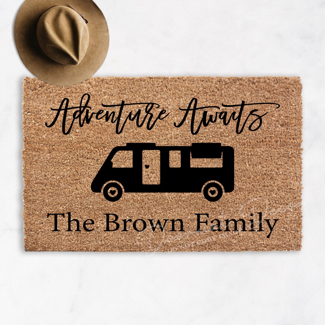Adventure Awaits Personalized RV Doormat Flocked Coir Door Etsy