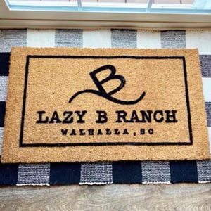 Custom Cattle Brand Doormat  Personalized Farm Logo Welcome Mat  Flocked Coir Gift for Hunters  Fishers