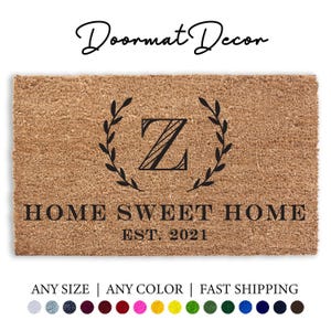 Personalized Monogram Doormat  Home Sweet Home Outdoor Welcome Mat  Housewarming  Wedding Gift