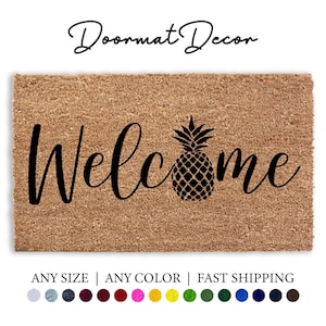 Welcome Pineapple Doormat  Funny Personalized Outdoor Mat  Nautical Beach House Decor