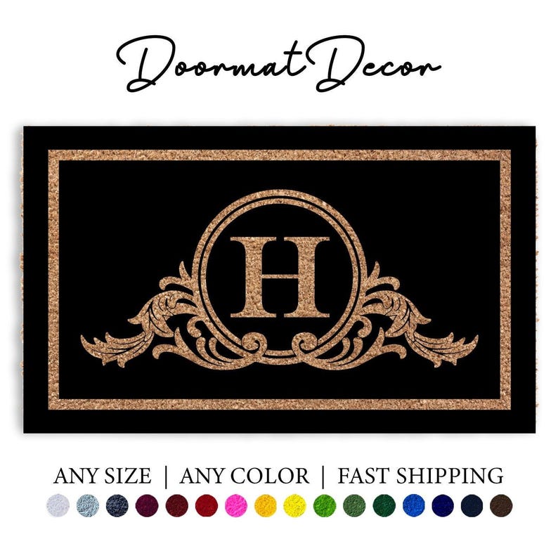 24x36 please add VH initials Coir Doormat with Monogram Initial Full Color Welcome Mat Ideal Wedding Gift