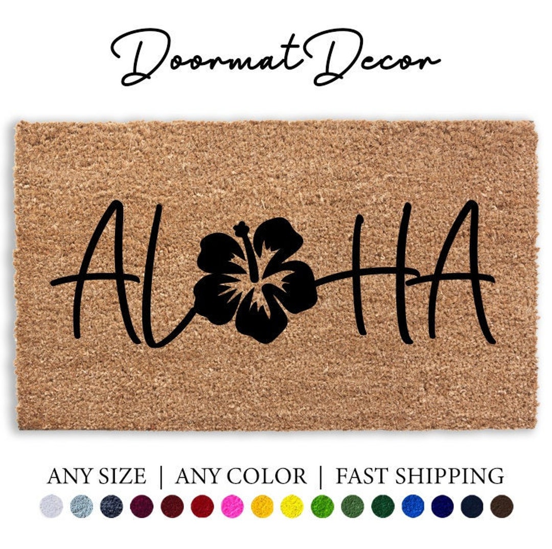 Aloha Hawaiian Flower Doormat, Hawaii Outdoor Mat, Custom