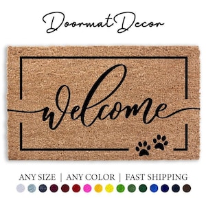 Welcome Paw Prints Doormat  Dog Foot Print  Puppy Door Mat  Perfect Pet Lover Entryway Decor