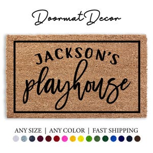 Playhouse Doormat Personalized Outdoor Welcome Mat Kids Game Room Decor Treehouse  Fort Design