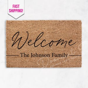 Personalized Coir Welcome Mat  Customized Name Doormat  Unique Engagement Gift Outdoor Rug for Double Doors