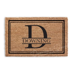 Personalized Monogrammed Doormat  Flocked Coir Welcome Mat  Family Name Housewarming Gift
