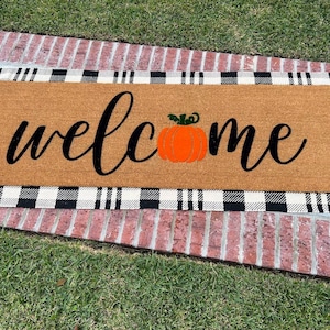 Welcome Pumpkin Doormat  Custom Flocked Coir Outdoor Mat for Fall Halloween  Thanksgiving Decor
