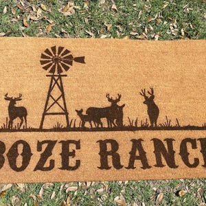 Custom Cattle Brand Doormat  Personalized Farm Style Welcome Mat  Flocked Coir Gift for Hunters  Fishers