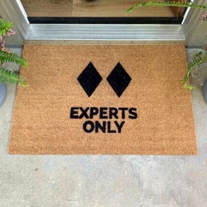 Felpudo de bienvenida para esquí de doble diamante negro Experts Only, decoración del hogar de las montañas de Colorado