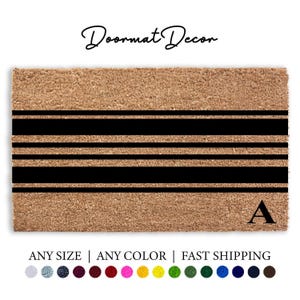 Personalized Striped Doormat with Custom Initials  Vintage Coir Outdoor Welcome Rug 24x36 Inches