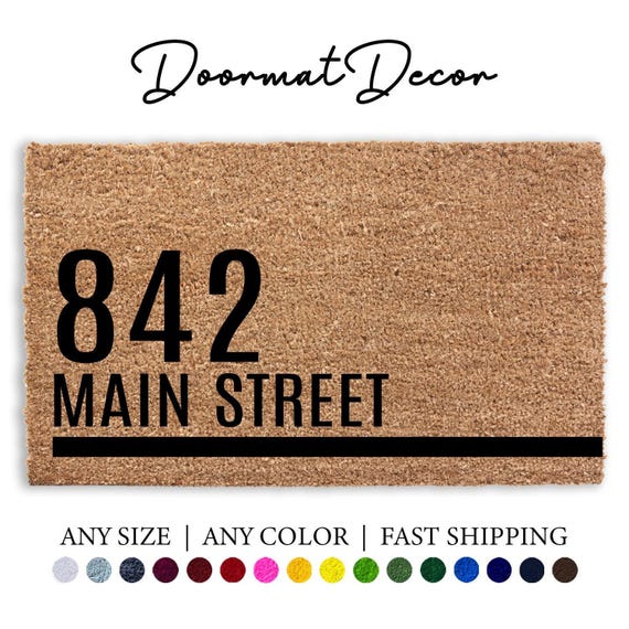 Address Doormat  Flocked Coir Outdoor Mat  Personalized Welcome Gift for Housewarming