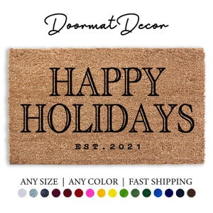 Merry Christmas Doormat  Custom Flock Coir Entryway Rug  Happy Holidays Outdoor Welcome Mat