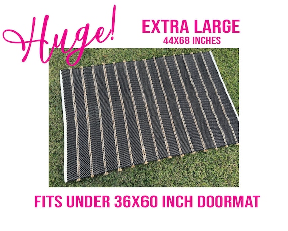 EXTRA LARGE Old Fashioned Layering Rug, 44x68 in Black Jute Cotton