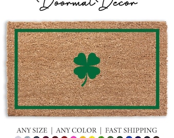 Shamrock Doormat - Green 4 Leaf Clover Outdoor Welcome Rug St Patricks Day Decor