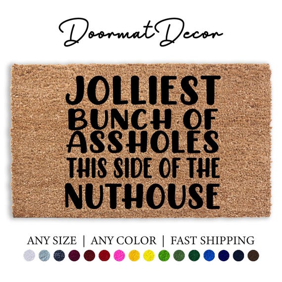 Funny Christmas Doormat - Jolliest Bunch of Assholes Holiday Rug for Outdoor Welcome Festive Home Decor