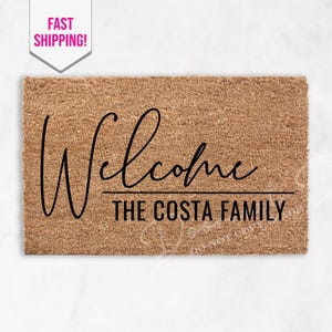 Personalized Coir Doormat  Custom Last Name Welcome Mat  Engagement Wedding Gift Outdoor Rug for Double Doors