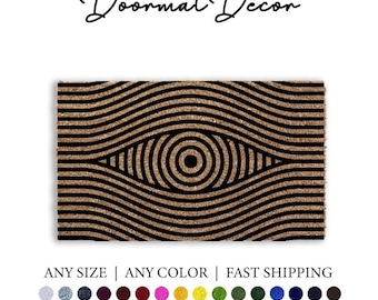 Evil Eye  Doormat Optical Illusion Flocked Coir Welcome Mat  Positive Vibes Mandala Design