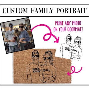 Custom Family Portrait Doormat  Personalized Welcome Rug with Sketch Design Custom Drawing of Your Loved Ones