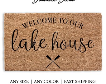 Felpudo de bienvenida - Diseño de remos de casa de lago. Felpudo personalizado para exteriores, ideal para la decoración de verano. Regalo perfecto para clientes.