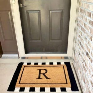 Personalized Monogrammed Coir Doormat  Family Name Welcome Mat  Housewarming Gift