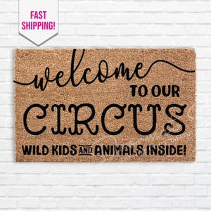 Welcome to the Circus Kids Animals Doormat  Funny Flocked Coir Outdoor Mat  Custom Personalized Door Mat