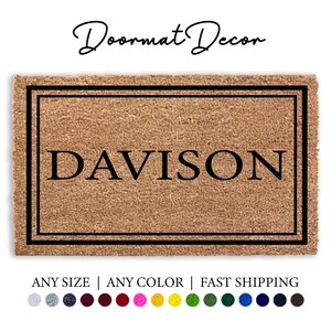 Personalized Monogram Last Name Doormat  Flocked Coir Welcome Mat  Housewarming Gift Family Name Decor
