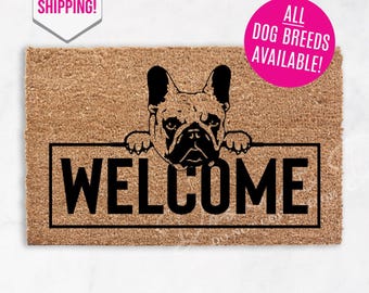 Personalized French Bulldog Doormat Welcome Frenchie Outdoor Rug Perfect Pet Lover Gift