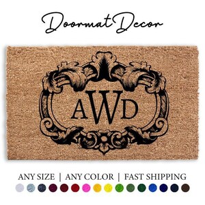 Personalized Family Crest Doormat Vintage Monogrammed Welcome Mat Wedding Gift Outdoor Rug