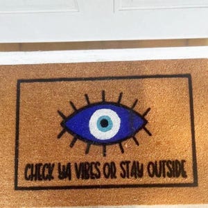 Paillasson Evil Eye Check Ya Vibes, tapis de bienvenue en fibre de coco floquée pour mariage à domicile