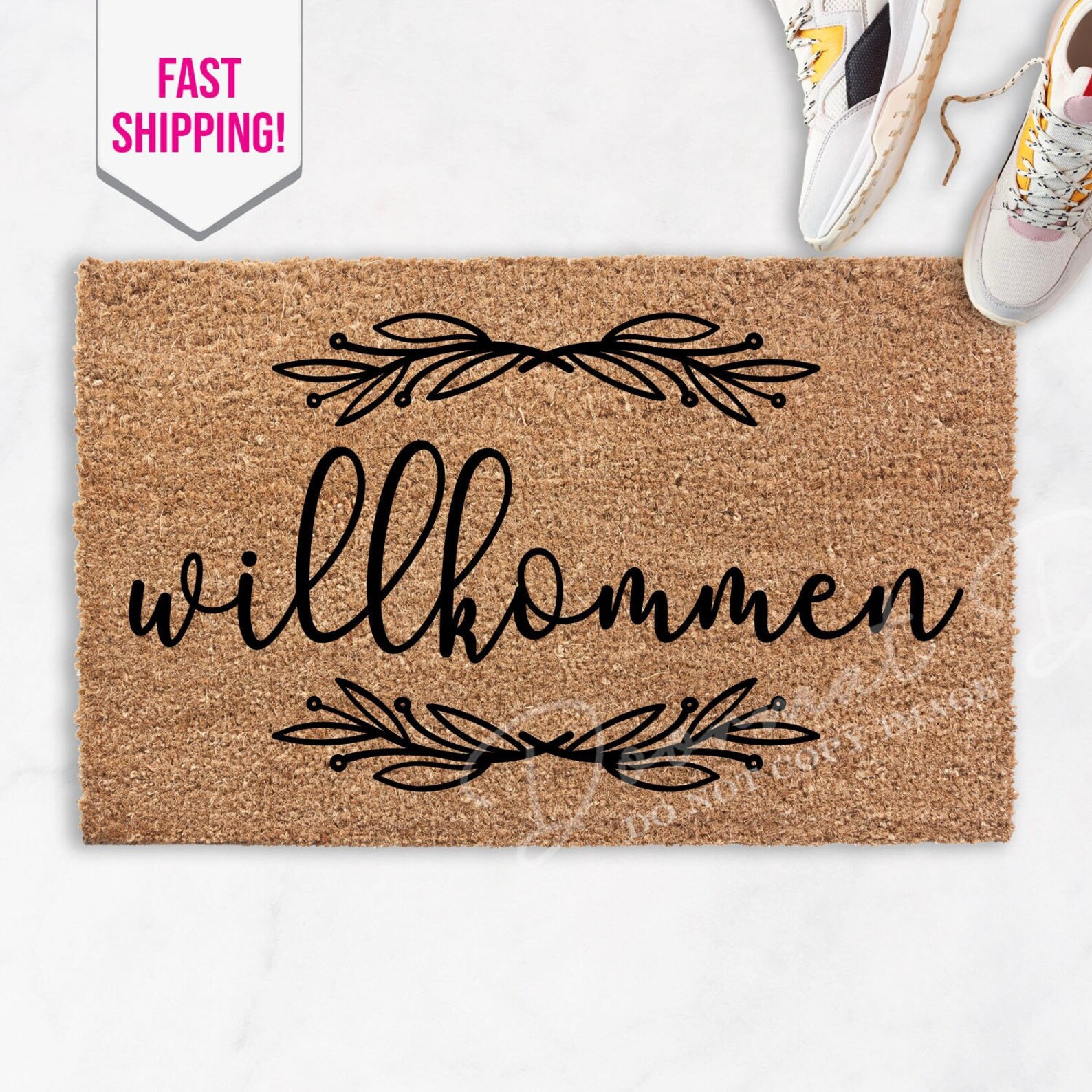 Willkommen German Doormat Flocked Coir Doormat German Etsy
