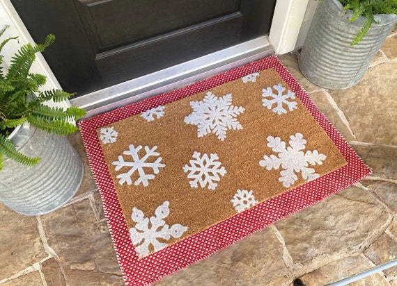 Snowflakes Doormat, Christmas Holiday Rug, Outdoor Welcome Mat