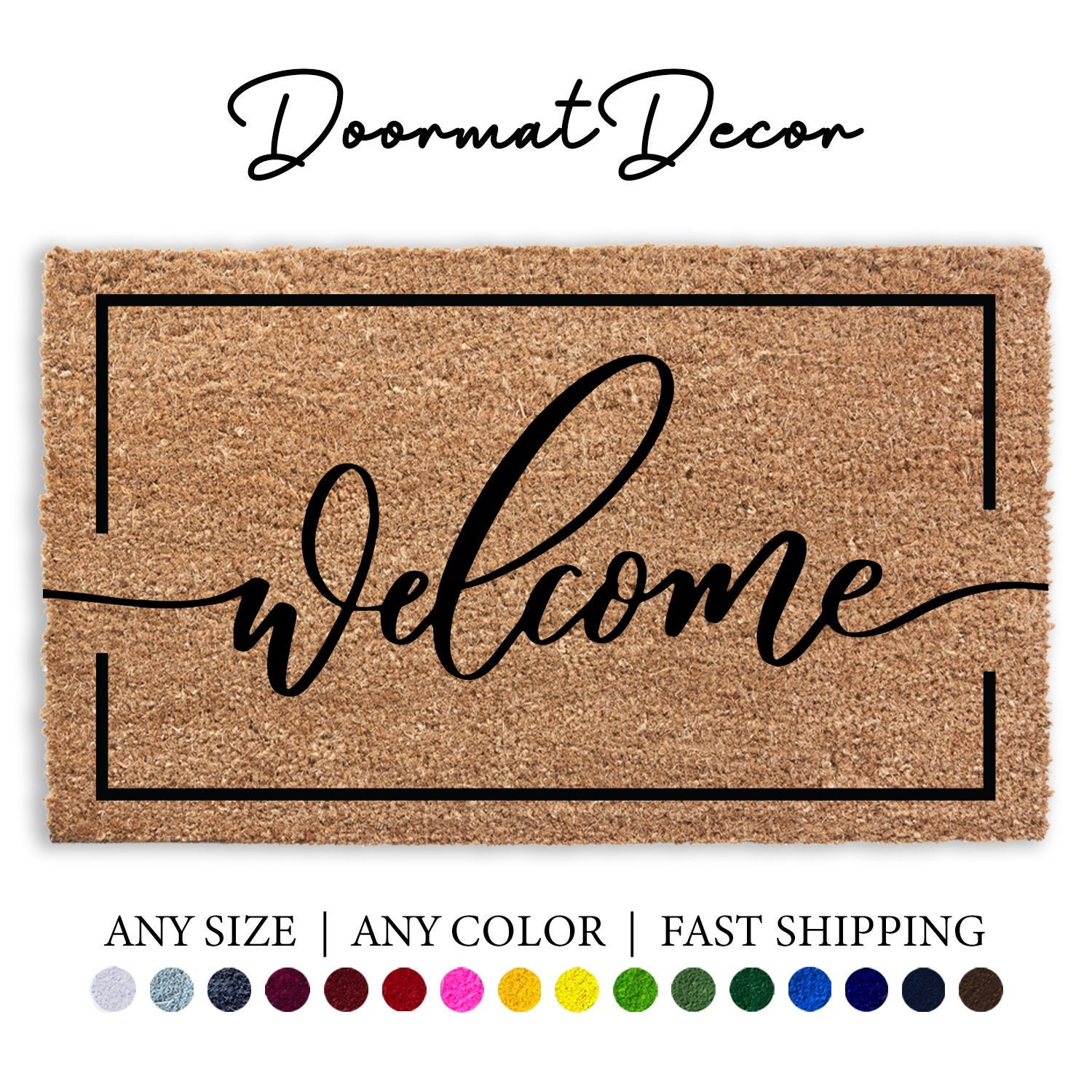 Discover Welcome Script Doormat, Flocked Coir Outdoor Welcome Mat