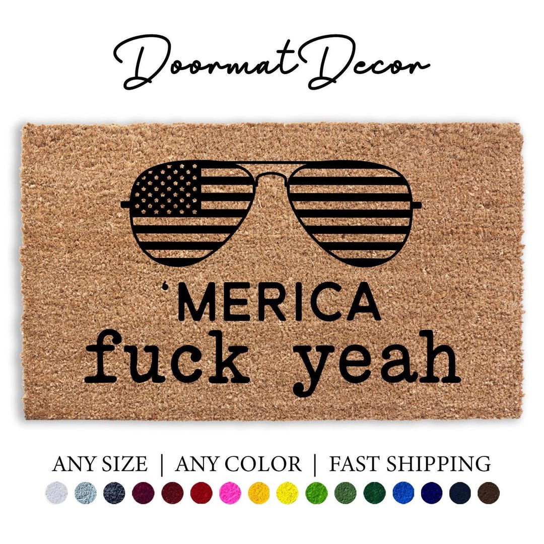 Flag Sunglasses 'merica Fuck Yeah Doormat, Welcome Mat, Flocked Coir ...