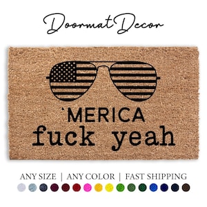 Markierungsfahne Sonnenbrille 'Merica Fiuck Ja Fußmatte, Willkommensmatte, Beflockte Kokosnuss Outdoor Willkommensmatte, personalisierter benutzerdefinierter personalisierter Fußmatte Teppich