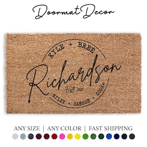 Personalized Circle Doormat with Paw Print  Custom Kids  Pet Name  Flocked Outdoor Welcome Mat