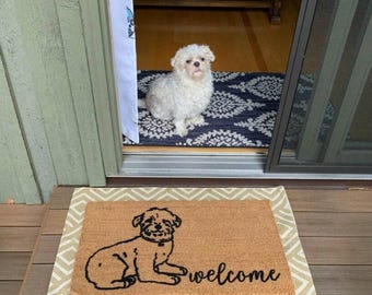 CUSTOM PET SKETCH Doormat Personalized Dog Cat Portrait Door Mat
