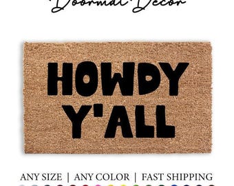 Felpudo personalizado "Howdy Yall" de Texas, alfombra de bienvenida de fibra de coco flocada para exteriores.