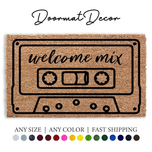 Welcome Mix Tape Doormat  Funny Cassette Rug for Music Lovers  Personalized Home Decor