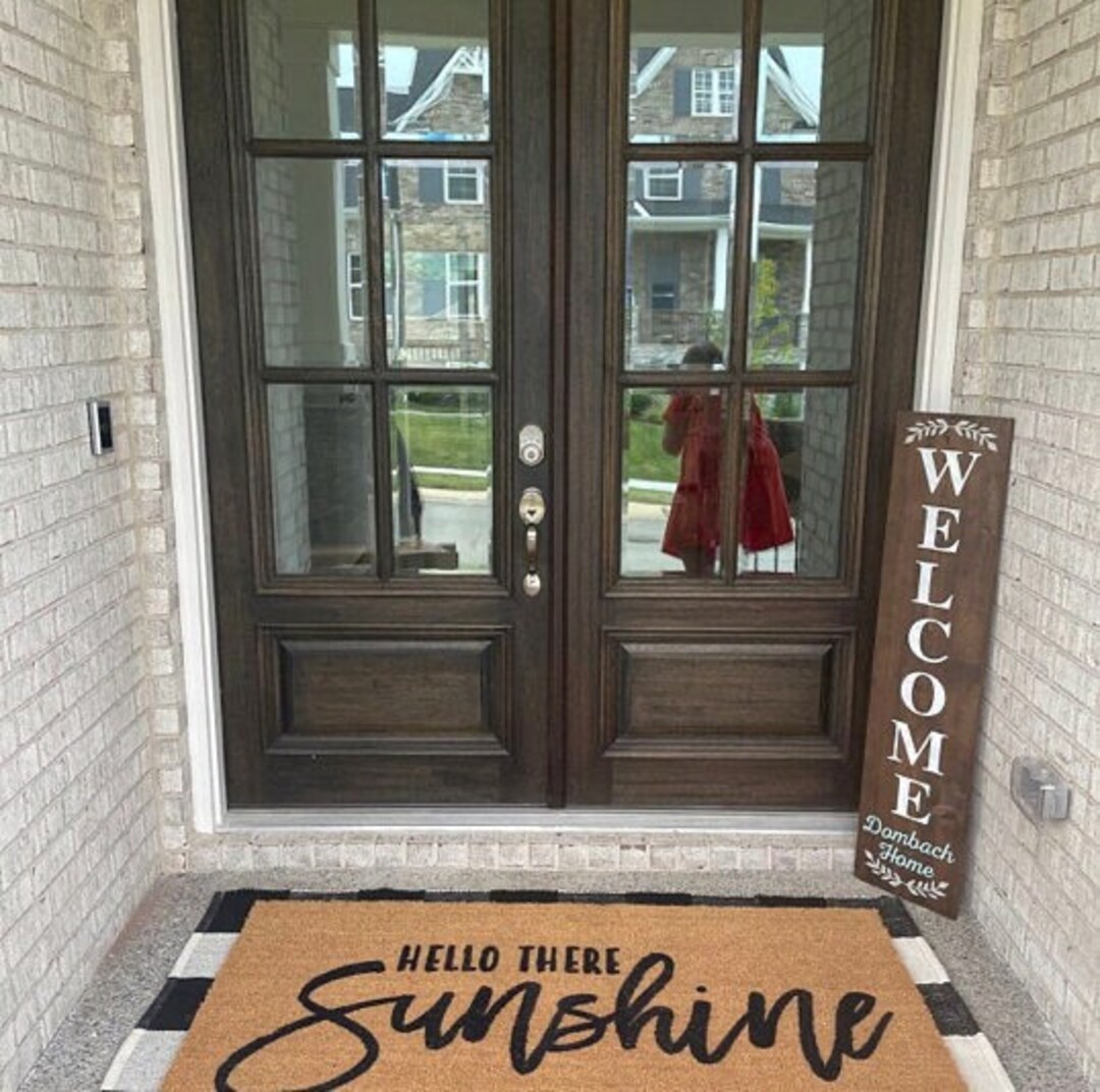 Hello Sunshine Doormat, Flocked Coir Outdoor Mat, Personalized