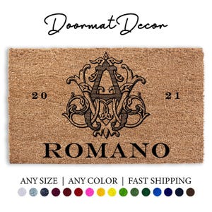 Personalized Monogram Doormat  Custom Coir Welcome Mat  Unique Engagement Wedding Gift