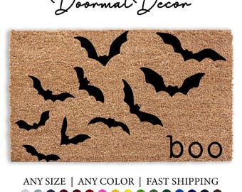 Flying Bats Doormat  Halloween Welcome Mat Flocked Coir Rug for Entryway Décor