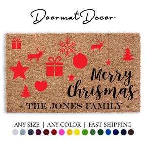 Personalized Christmas Ornament Doormat Merry Christmas Outdoor Mat Custom Entryway Rug