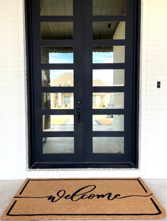 Discover Welcome Script Doormat, Flocked Coir Outdoor Welcome Mat