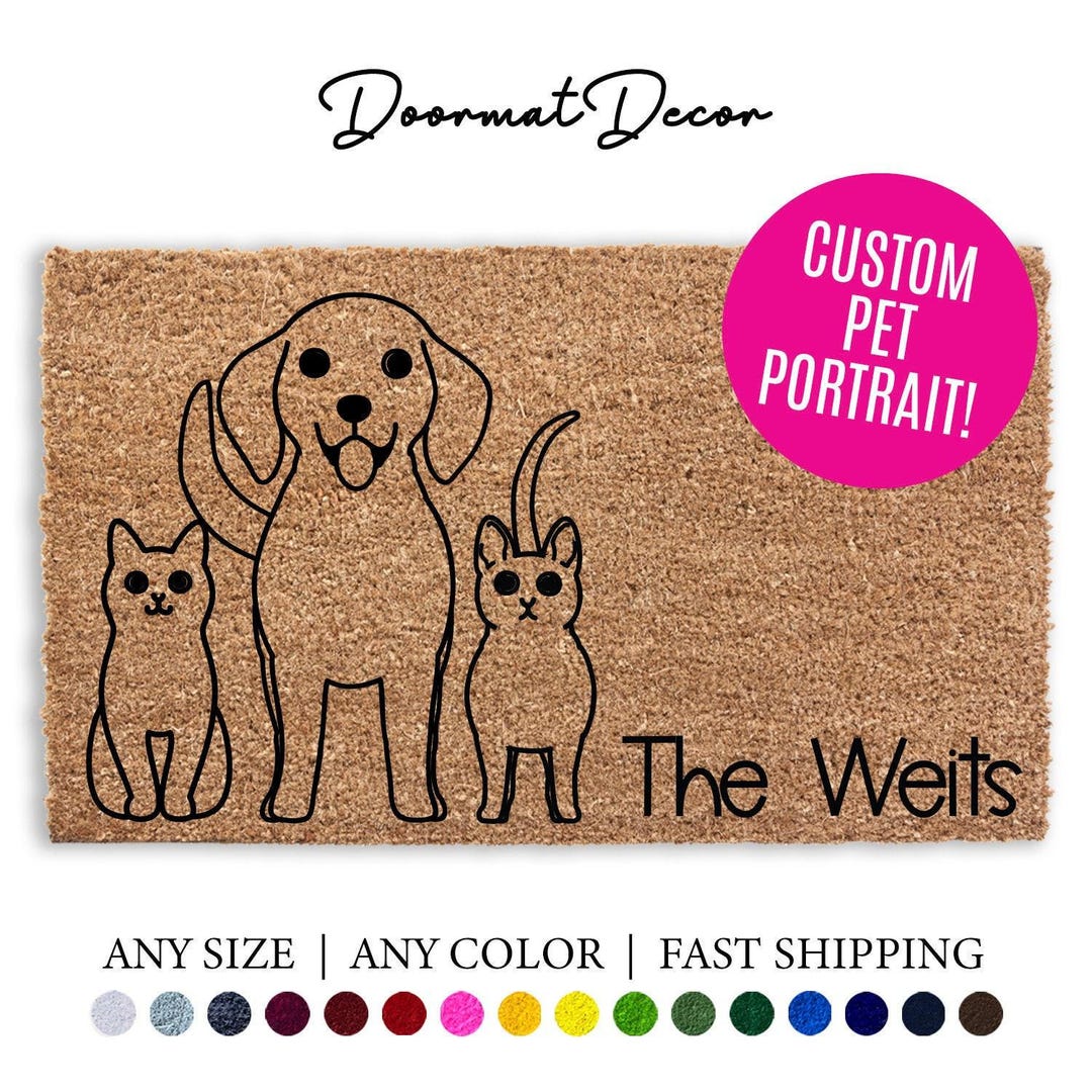 Dog Rugs Custom Custom Dog Sketch Doormat Personalized Cat Rug Gift Flocked Coir ...